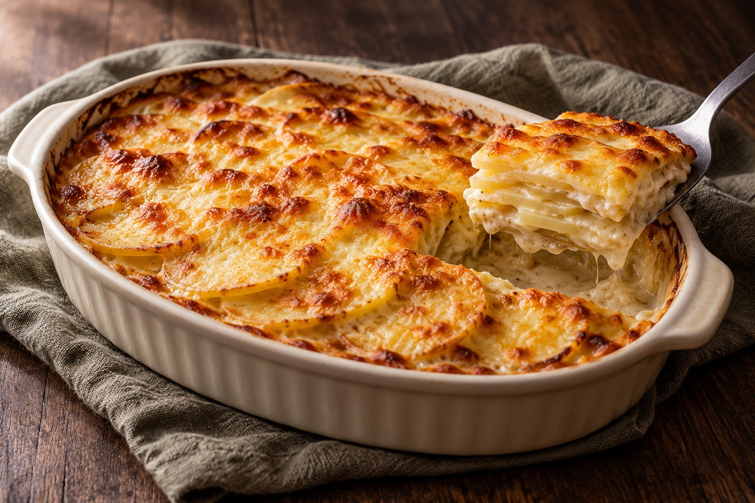 Картофельная запеканка со сливочной заливкой и румяной сырной корочкой